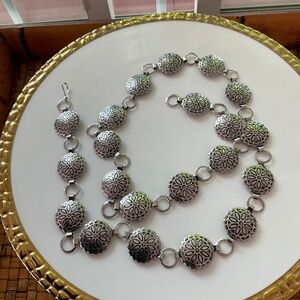 Silver Concho Belt With Black Intricate Design 36” Log